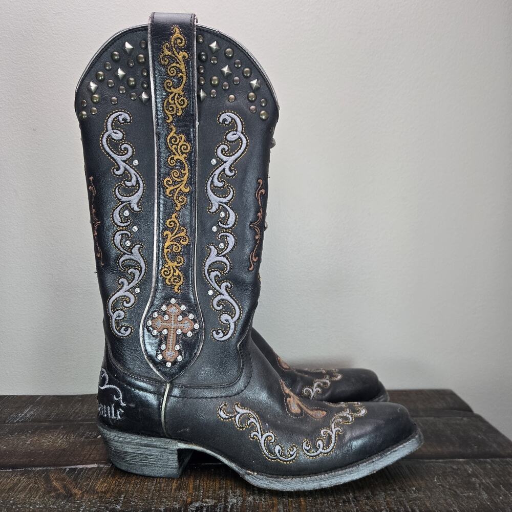 Ariat x Gypsy Soule Womens Size 7 B Cowboy Boots Cross Leather Black - Picture 1 of 12